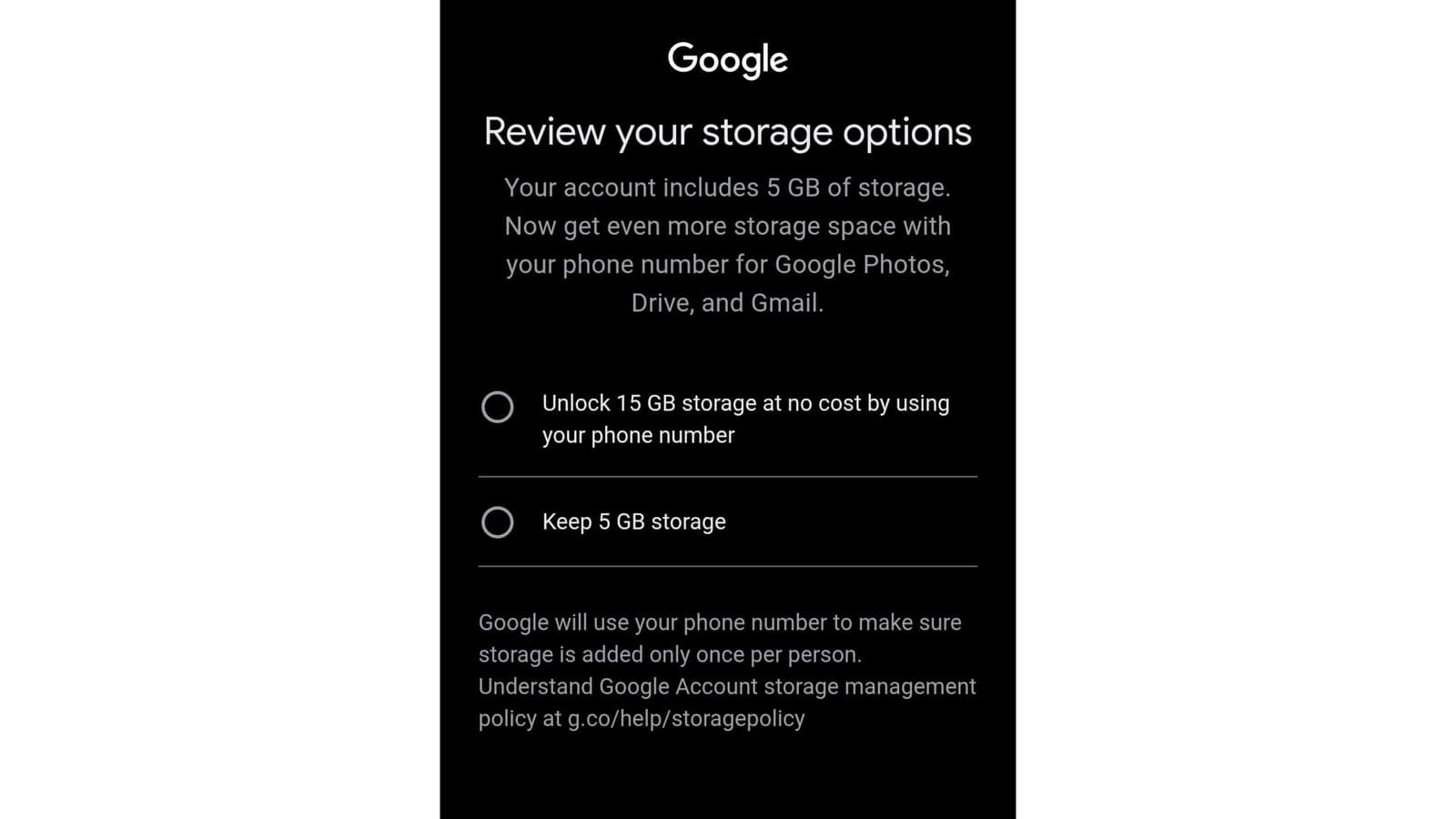 New Google accounts may only get 5GB free storage — unless you link a phone number